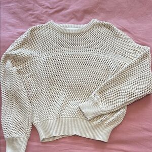 Cream Open-Knit Crewneck Sweater - Brand: